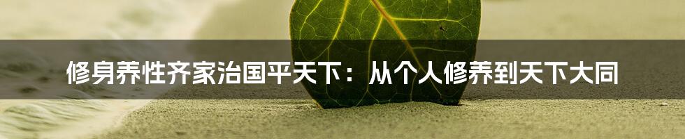 修身养性齐家治国平天下：从个人修养到天下大同
