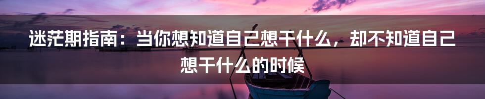 迷茫期指南：当你想知道自己想干什么，却不知道自己想干什么的时候