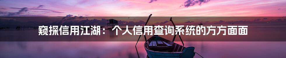 窥探信用江湖：个人信用查询系统的方方面面