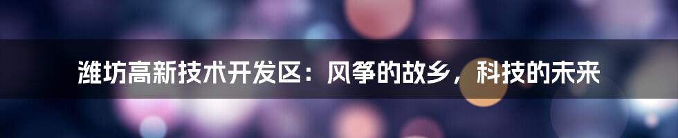 潍坊高新技术开发区:风筝的故乡,科技的未来
