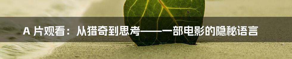 A 片观看:从猎奇到思考——一部电影的隐秘语言
