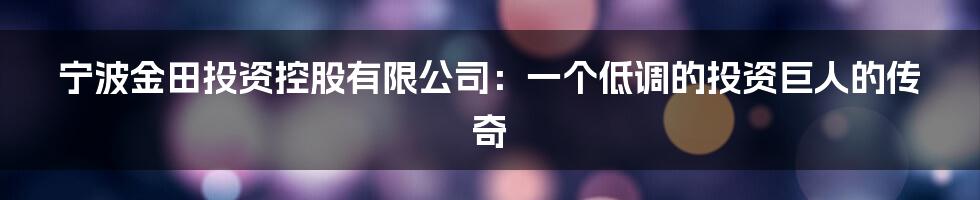 宁波金田投资控股有限公司：一个低调的投资巨人的传奇