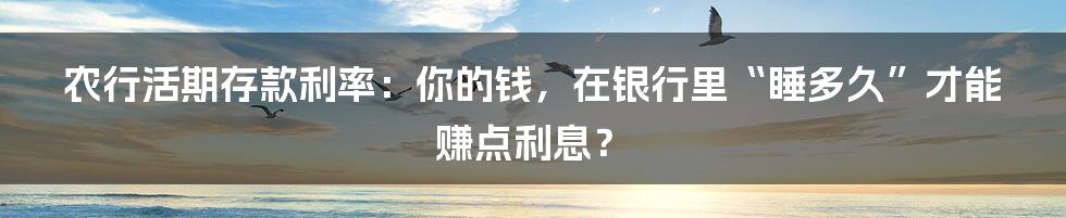 农行活期存款利率:你的钱,在银行里“睡多久”才能赚点利息?