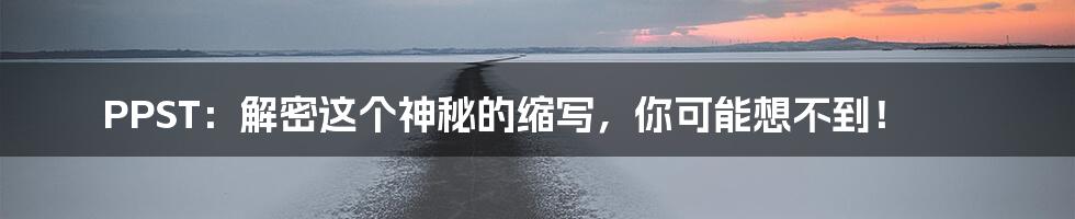 PPST：解密这个神秘的缩写，你可能想不到！
