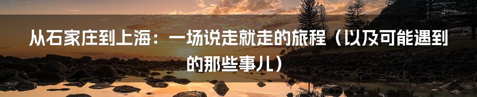 从石家庄到上海:一场说走就走的旅程(以及可能遇到的那些事儿)