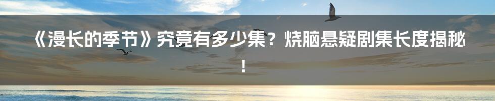 《漫长的季节》究竟有多少集?烧脑悬疑剧集长度揭秘!