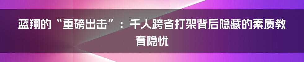 蓝翔的“重磅出击”：千人跨省打架背后隐藏的素质教育隐忧