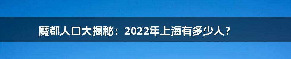 魔都人口大揭秘:2022年上海有多少人?