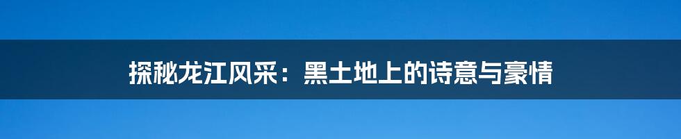 探秘龙江风采：黑土地上的诗意与豪情