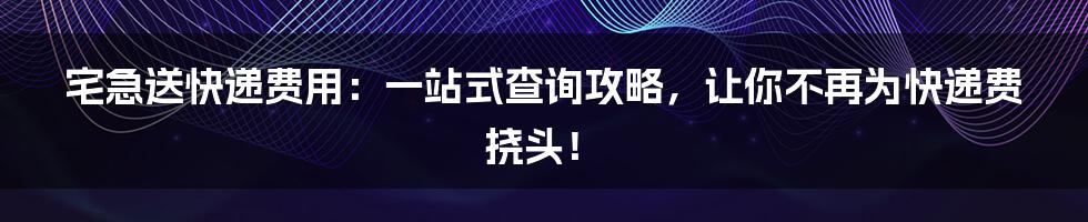 宅急送快递费用：一站式查询攻略，让你不再为快递费挠头！