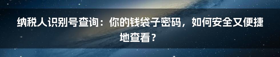 纳税人识别号查询:你的钱袋子密码,如何安全又便捷地查看?
