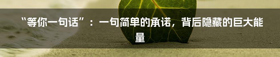 “等你一句话”：一句简单的承诺，背后隐藏的巨大能量
