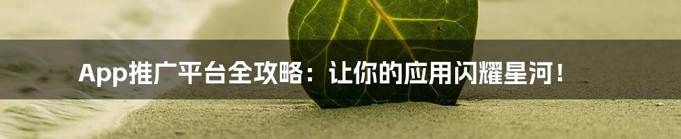 App推广平台全攻略:让你的应用闪耀星河!