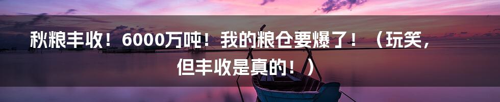秋粮丰收！6000万吨！我的粮仓要爆了！（玩笑，但丰收是真的！）
