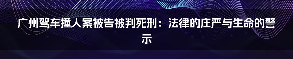 广州驾车撞人案被告被判死刑:法律的庄严与生命的警示