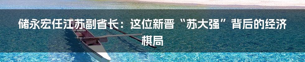 储永宏任江苏副省长：这位新晋“苏大强”背后的经济棋局