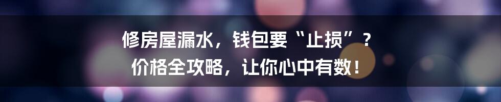修房屋漏水,钱包要“止损”? 价格全攻略,让你心中有数!