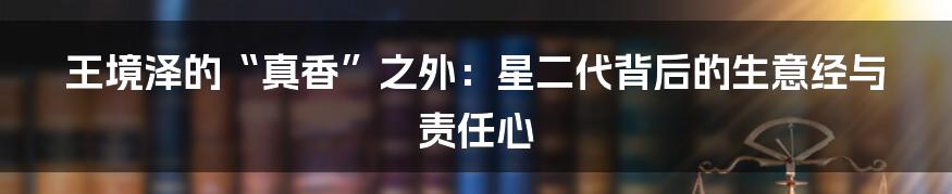 王境泽的“真香”之外：星二代背后的生意经与责任心