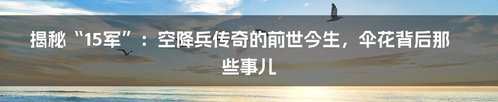 揭秘“15军”:空降兵传奇的前世今生,伞花背后那些事儿