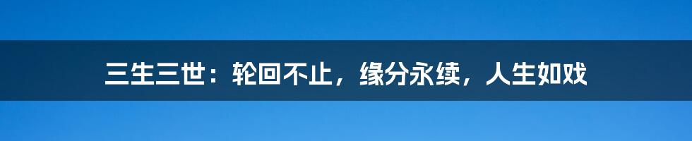 三生三世：轮回不止，缘分永续，人生如戏