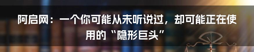阿启网：一个你可能从未听说过，却可能正在使用的“隐形巨头”