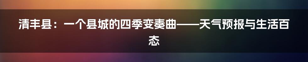 清丰县：一个县城的四季变奏曲——天气预报与生活百态