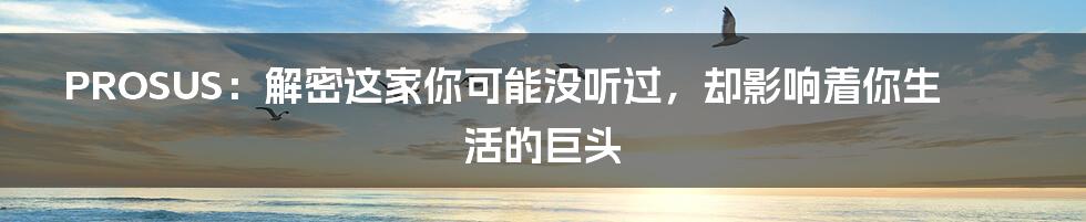PROSUS:解密这家你可能没听过,却影响着你生活的巨头