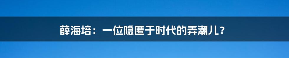 薛海培：一位隐匿于时代的弄潮儿？