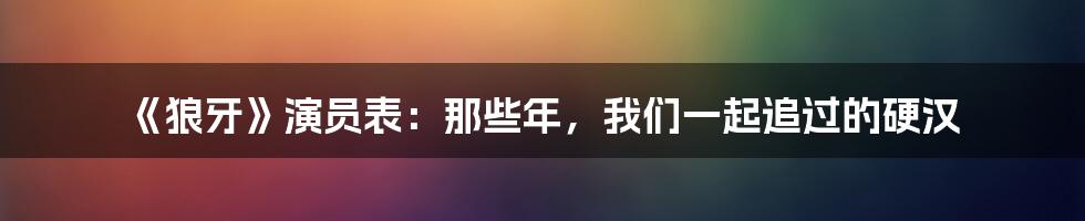 《狼牙》演员表：那些年，我们一起追过的硬汉