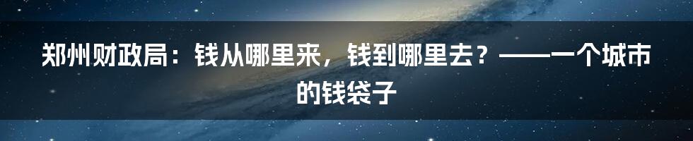 郑州财政局:钱从哪里来,钱到哪里去?——一个城市的钱袋子