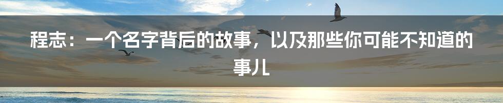 程志：一个名字背后的故事，以及那些你可能不知道的事儿