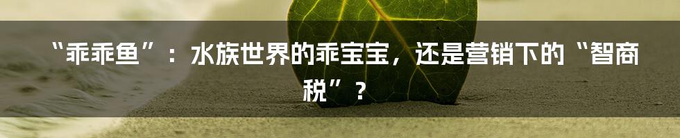 “乖乖鱼”:水族世界的乖宝宝,还是营销下的“智商税”?