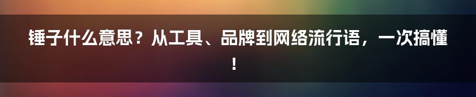 锤子什么意思?从工具、品牌到网络流行语,一次搞懂!