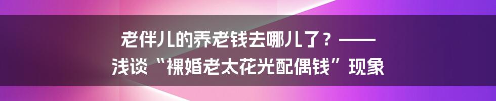 老伴儿的养老钱去哪儿了?—— 浅谈“裸婚老太花光配偶钱”现象