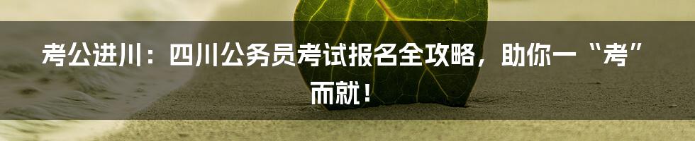 考公进川:四川公务员考试报名全攻略,助你一“考”而就!