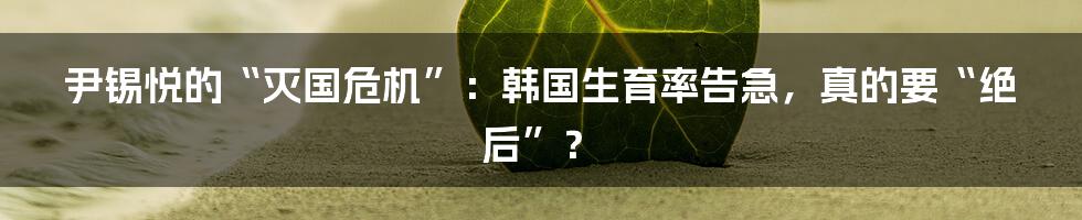 尹锡悦的“灭国危机”:韩国生育率告急,真的要“绝后”?