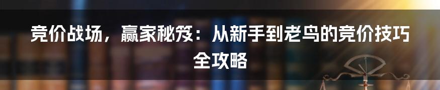 竞价战场,赢家秘笈:从新手到老鸟的竞价技巧全攻略