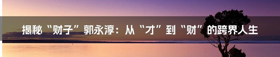 揭秘“财子”郭永淳:从“才”到“财”的跨界人生