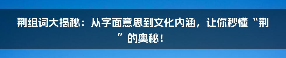荆组词大揭秘:从字面意思到文化内涵,让你秒懂“荆”的奥秘!