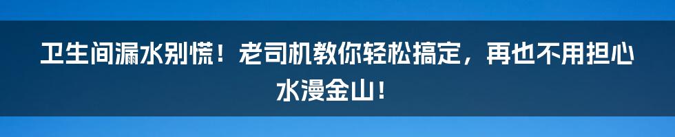 卫生间漏水别慌！老司机教你轻松搞定，再也不用担心水漫金山！