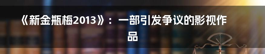 《新金瓶梅2013》：一部引发争议的影视作品