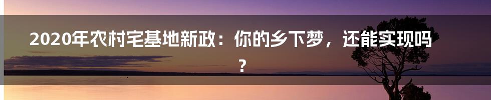 2020年农村宅基地新政：你的乡下梦，还能实现吗？