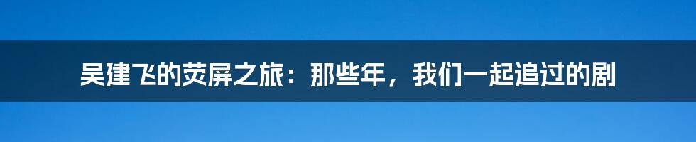 吴建飞的荧屏之旅：那些年，我们一起追过的剧