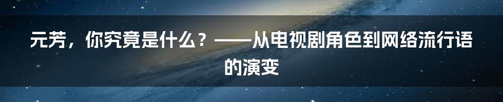 元芳,你究竟是什么?——从电视剧角色到网络流行语的演变