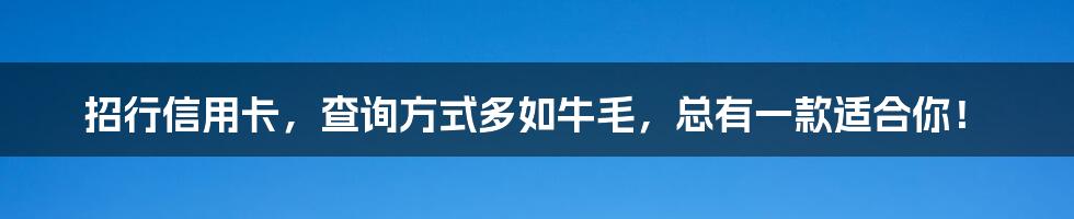 招行信用卡，查询方式多如牛毛，总有一款适合你！