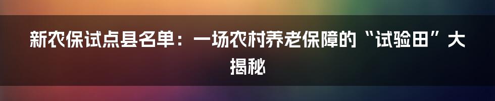 新农保试点县名单:一场农村养老保障的“试验田”大揭秘