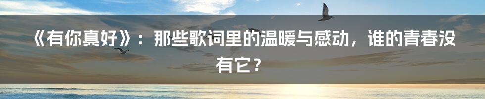 《有你真好》：那些歌词里的温暖与感动，谁的青春没有它？