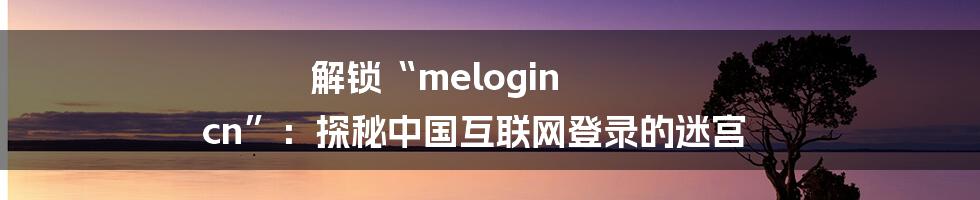 解锁“melogin cn”：探秘中国互联网登录的迷宫