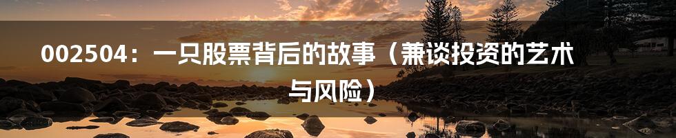 002504:一只股票背后的故事(兼谈投资的艺术与风险)