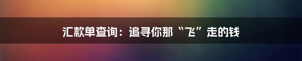 汇款单查询：追寻你那“飞”走的钱
